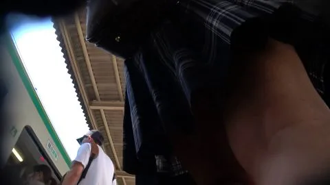 Plaid Skirt Tease on Crowded Train