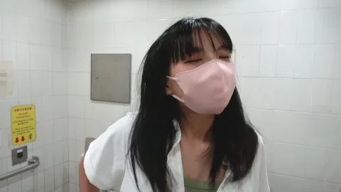 Asian Girl with Large Breasts in Bathroom