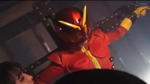 Asian Couple in Red Costume Industrial Fetish Scene