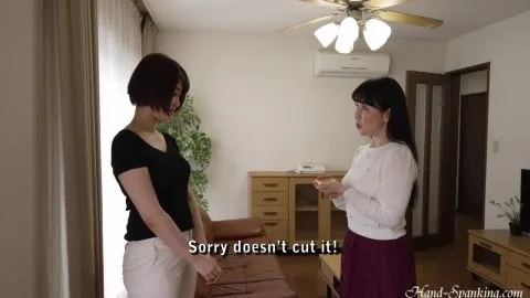 Asian Lesbians Spanking on Leather Couch