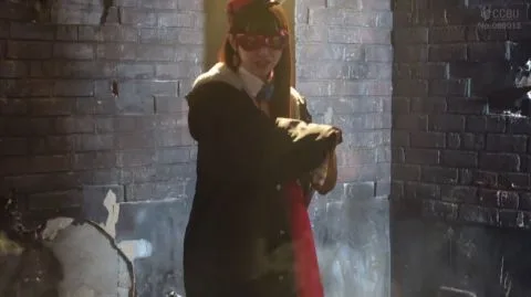 Asian Beauty in Red Mask and Lingerie