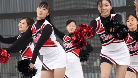 Asian Teen Cheerleaders Indoor Performance