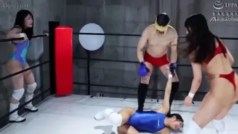 Asian Wrestlers Engage in Intense Mixed Match