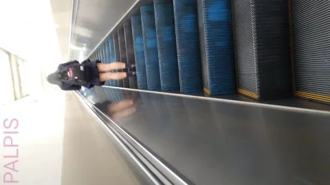 Asian Teen in School Uniform on Escalator