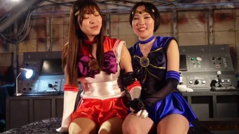 Asian Cosplay Girls Intimate Moment in Sci-Fi Setting