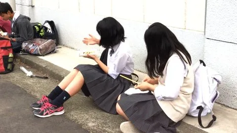 Asian Teens in School Uniforms Outdoor