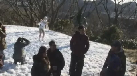 Asian Blonde in White Dress Outdoor Scene