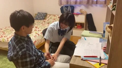 Asian Teens in School Uniforms Kissing and Foreplay