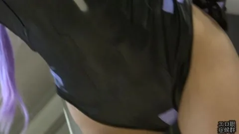 Asian Teen with Purple Hair in Black Outfit