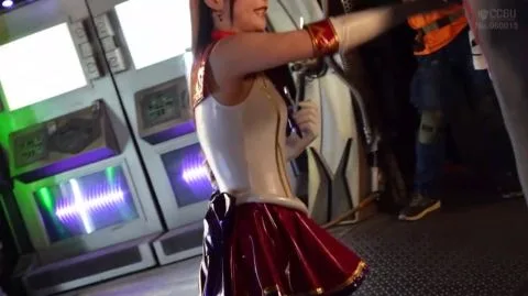 Asian Cosplay Duo in Futuristic Setting