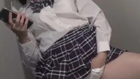 Asian teen masturbates on toilet