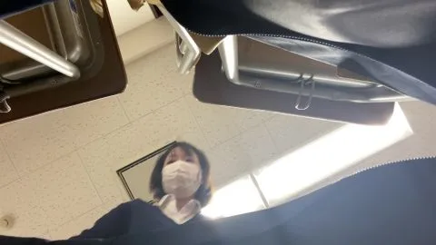 Asian Girl in Black Gloves Bathroom Scene