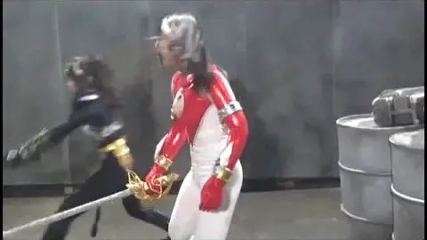 Asian Superheroine Fights in Industrial Setting