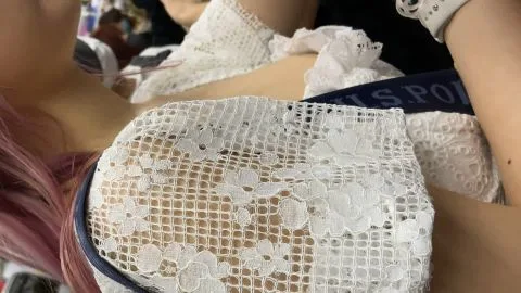 Asian Pink Hair Duo in Lace Tops