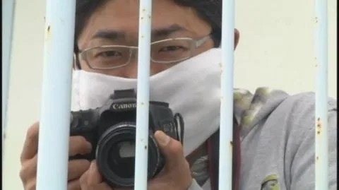 Asian Teen in Costume with Red Mask and Glasses