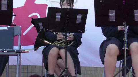 Asian Schoolgirls Play Instruments in Uniform