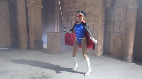 Asian Cosplay Warrior in Temple Fantasy Scene