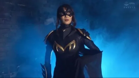 Caucasian Woman in Costume and Mask Poses in Dark Room