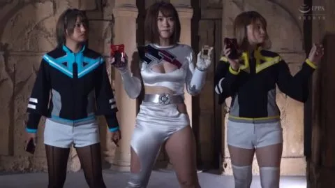 Glamorous Costume Models Posing with Guns