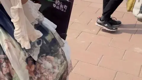 Blonde Asian in White Dress on Street