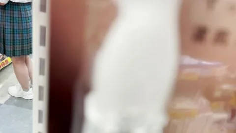 Blonde Asian Girl in Plaid Skirt