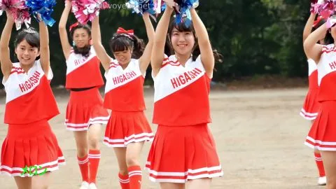 Asian Teen Cheerleaders Outdoor Uniform Fun