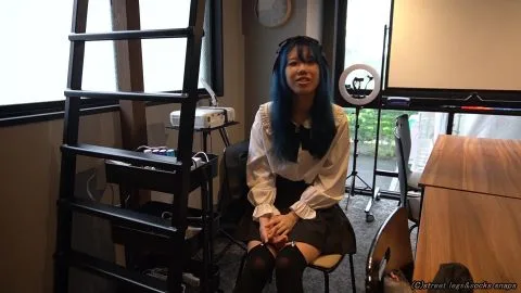 Asian Office Girl with Blue Hair Seduces