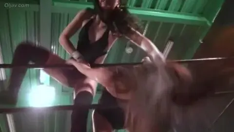 Asian Women Wrestling in Black Bodysuits