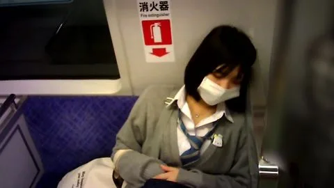 Asian Teen in Plaid Skirt on Public Transportation