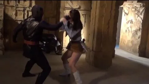 Asian Cosplay Fighter in Blue Armor