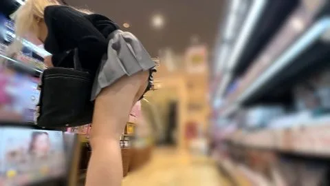 Blonde Asian Teen in Store
