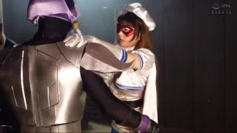 Asian Cosplay Erotica with Red Mask and White Costume