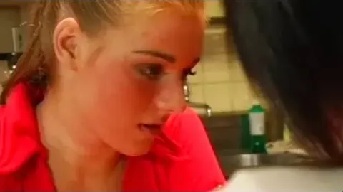 Blonde Lesbians in Bathroom and Kitchen