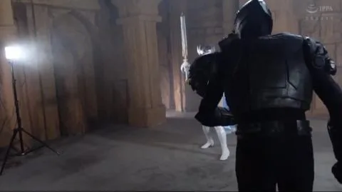 Blonde in Blue Mask and Costume