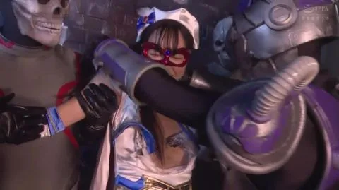 Asian Nurse Restrained and Attacked by Monsters in Dark Dungeon