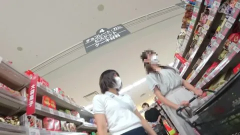 Asian Girls in Masks at Supermarket