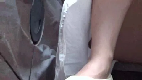 Slim Caucasian Woman Masturbates in Car and Bathroom