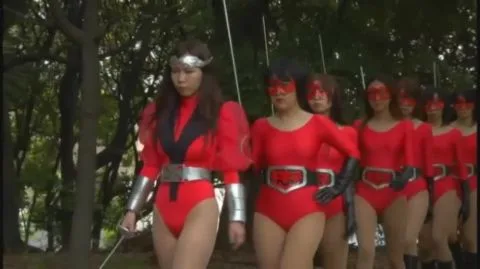 Asian Women in Red Bodysuits Outdoor and Indoor Scenes