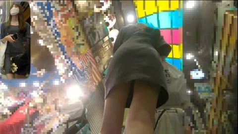 Asian Girl in Mask and Skirt in Elevator