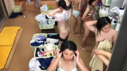 Asian Teens in Communal Locker Room