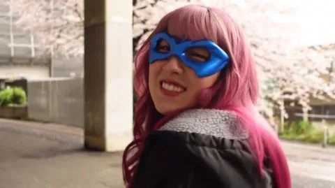 Asian Pink Hair Beauty in Erotic Poses