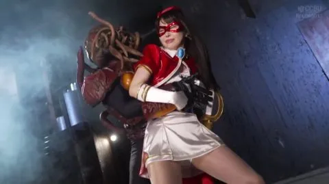 Asian Girl in Red Costume with Sword