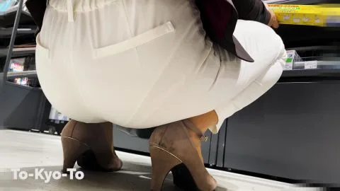 Asian Teen in White Pants and High Heels