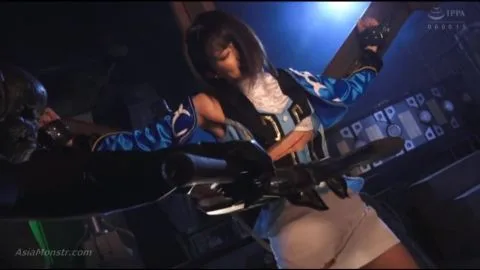 Asian Couple in Neon-Lit Dark Room with Swords and Armor