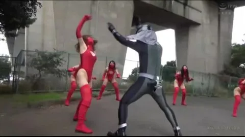 Asian Women in Red Bodysuits Outdoor Dance