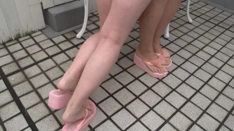 Asian Lesbians Spanking on Patio and Couch