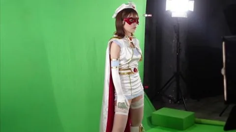 Asian Performer in Red Mask and White Costume