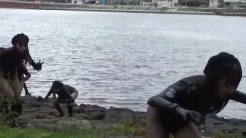 Asian Girls in Black Bodysuits Outdoor Escapade