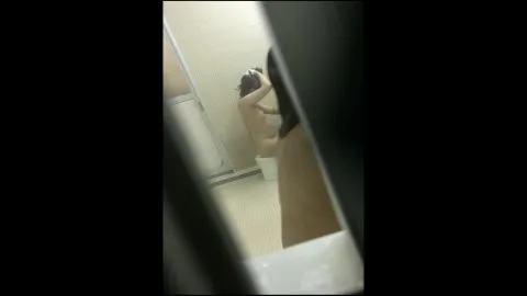 Asian Girl Washing Hair in Bathroom POV