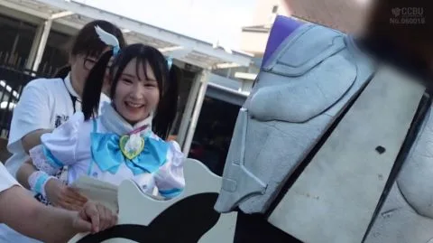 Asian Teen in Robot Costume Posing and Sitting